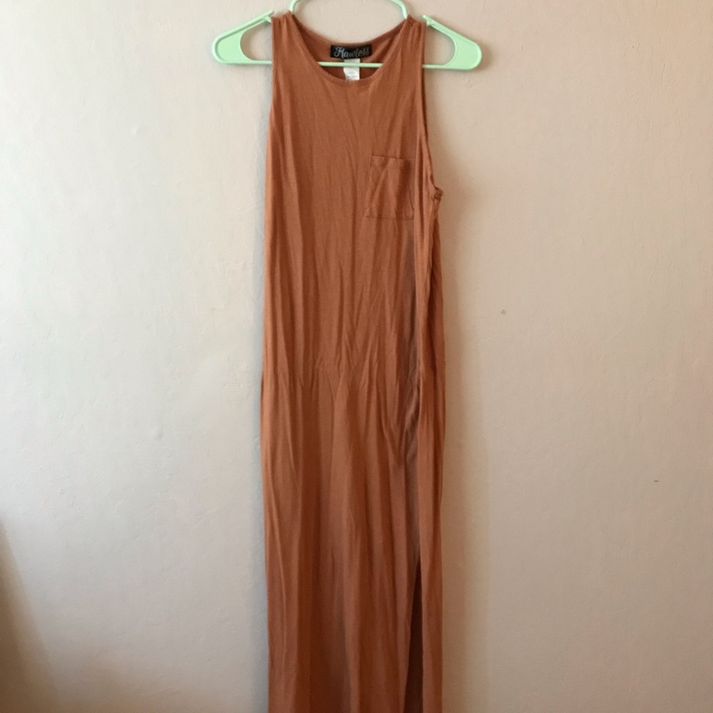 Rust color maxi dress with side slit